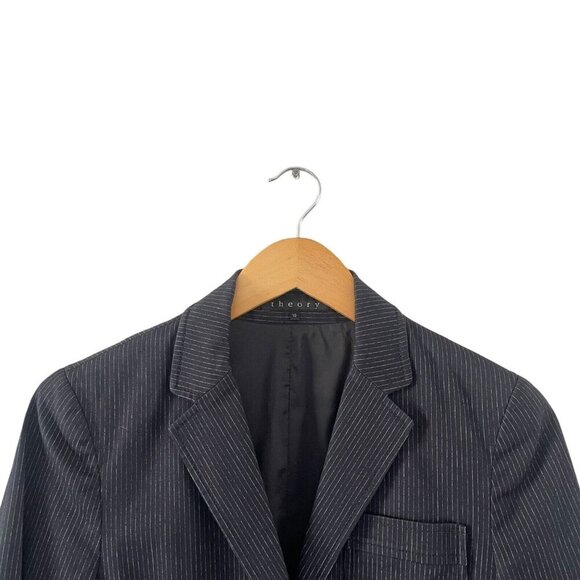 Theory Women's Blazer Jacket Size 10 Slim Fit, Blue White Stripes Double Button - Picture 3 of 14